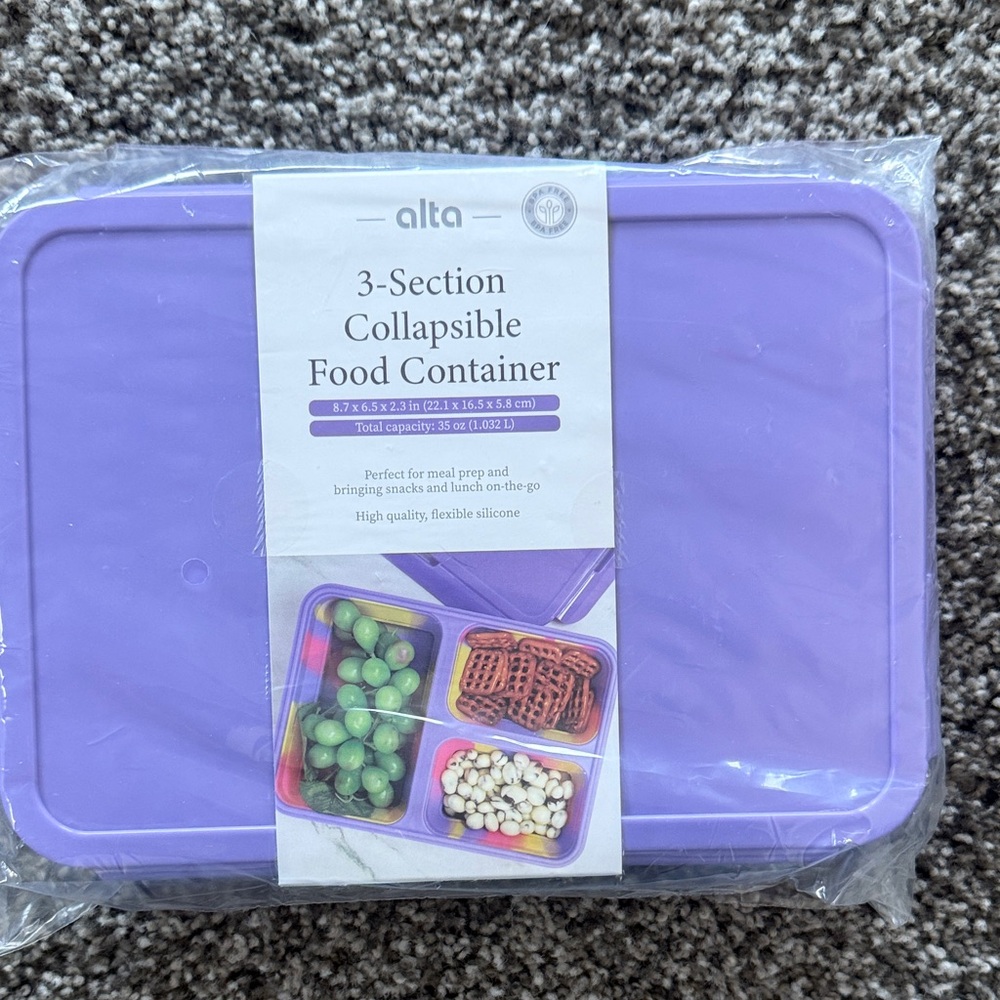 Purple 3-Section Collapsible Food Container